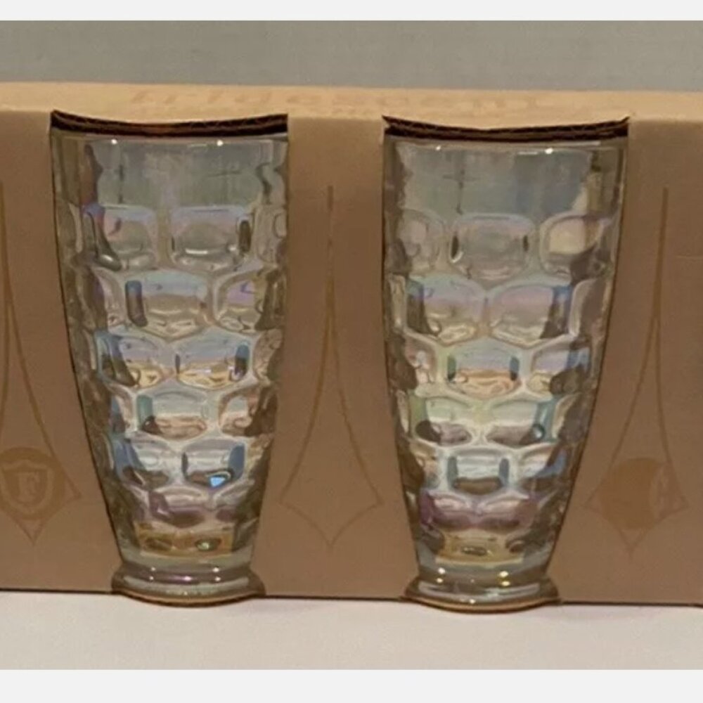 Federal Iced Tea Iridescent Jubilee Thumbprint Pattern NOS 4 Unused Glasses